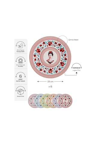 Karaca Frida Kahlo 6 Parça Porselen Pasta Seti 19 Cm