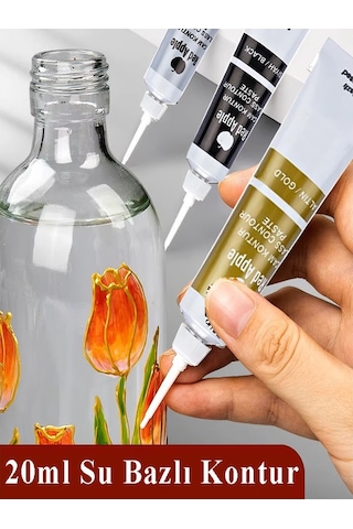 Gümüş Gri Kontür Boyası 20 Ml 4 Adet Red Apple Cam Vitray Boyası Kontur Boyası Ana Hatları Çizme Sanatsal Hobi