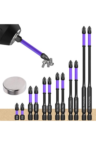 Xurunkeji 12 Adet Geliştirilmiş Yüksek Sertlik Ve Güçlü Manyetik Matkap Ucu, Kaymaz Ve Darbeye Dayanıklı Uçlar Ve Tornavida Uçları