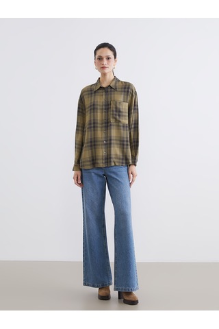 Lcw Modest Yeşil Ekose Poplin Oversize Kadın Gömlek Tunik