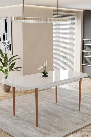 80x170cm Mutfak Masası Takımı 4 Kişilik Açılır Masa Sandalye Takımı - Beyaz Masa- Krem Çok Renkli