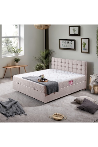 Venedik Çift Kişilik Baza Başlık Letto Yatak Seti - Krem 180 x 200