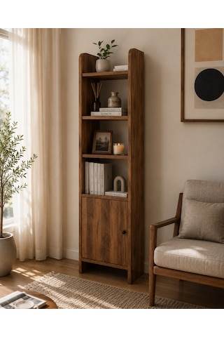 Asya Oval Hatlı Kapaklı Kitaplık Ahşap