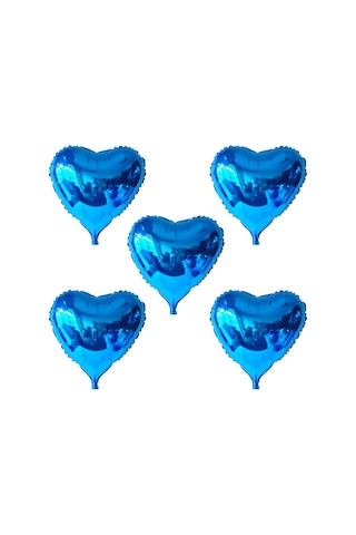 5 Adet Mavi Folyo Kalp Balon 45 CM Helyumla Uçan
