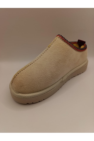 Kadın Lüx Süet İçi Kürklü Kışlık Ugg Modeli Terlik Ayakkabı Bej
