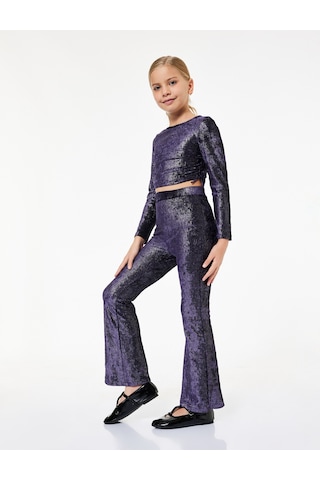 Koton Parlak Detaylı Beli Lastikli Slim Fit İspanyol Paça Pantolon Mor 6wkg40224ak Mor