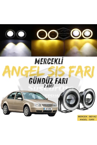 Vw Bora 1998-2006 Uyumlu Mercekli Angel Sis Farı Metal Su Geçirmez 76 Mm Sarı Halkalı Gündüz Farı Angel Eyes 2 Adet 01