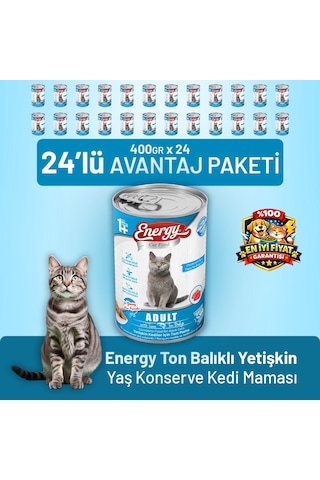 Energy Ton Balıklı Yetişkin Yaş Kedi Maması 400 G - 24 Adet