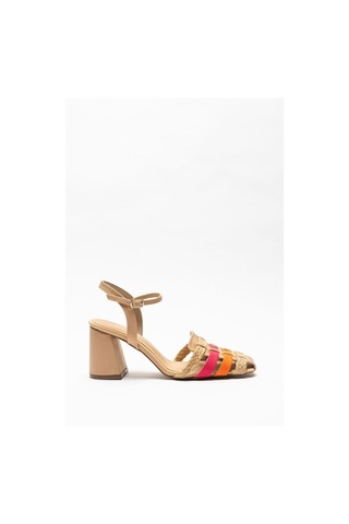 Aycan Shoes Kadın Bilekten Bağlamalı Kafesli Süet Topuklu Sandalet Mina 001