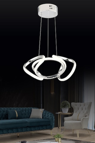 Ld 016 Topsuz Model Krom 3 Renkli Salon Ve Oturma Odası İçin İdeal Alüminyum Avize, 35x70 Krom