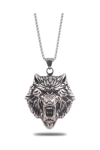 Aslan Başlı Erkek Çelik Zincir Kolye Cklaslnkafa-Gms Çelik