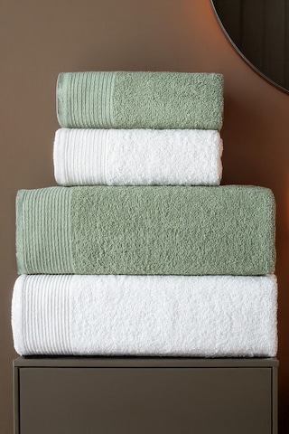 4'lü Hamam Takımı Banyo Havlu Seti 2 Adet 50x90 + 2 Adet 70x140 %100 Pamuk Yumuşak Havlu Yeşil - Beyaz