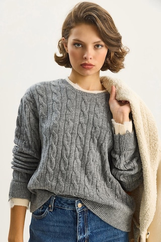 Shade Kadın Bisiklet Yaka Saç Örgü Desenli Yırtıklı Manşet Detaylı Triko Kazak Tk251087 60283599 - Gri