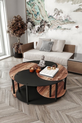 Yin Yang 4'lü Orta Sehpa Siyah Ceviz Siyah Ceviz