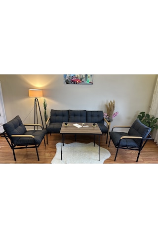 Modern Style Home Modern Sarıyer Balkon, Bahçe, Cafe - Metal Kanepe Koltuk Takımı - 3+1+1+masa Antrasit Modernk026 Antrasit