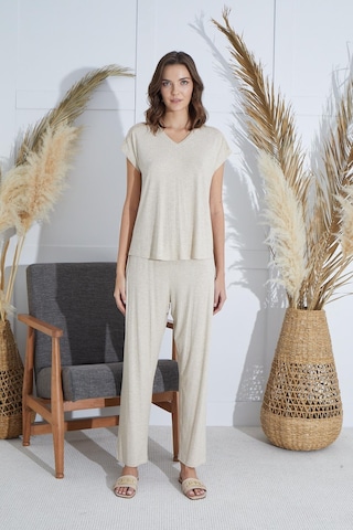 Sevim Kadın Kısa Kol Bej Melanj Pijama Takım C6t4n951 001