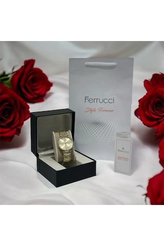 Ferrucci Kararmaz Çelik Kasa&kordon-taşlı Şık Kadın Kol Saati 36 Mm Çap Gold