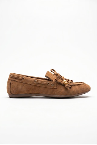 Giamgia Store Püsküllü Boncuk Detaylı Taba Süet Makosen Loafer Ayakkabı-2365