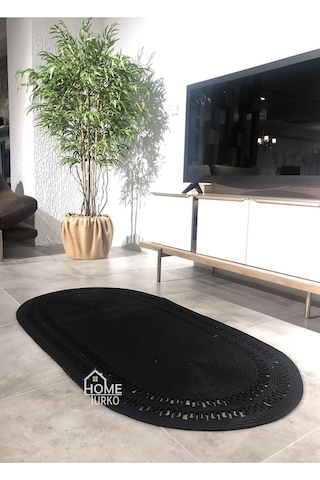 Home Turko Hasır, Kilim, Paspas, Jüt Yolluk, Siyah Desenli, Kolidor, Balkon, Mutfak, Halısı, Dekoratif Paspas 60 X 9 Diğer