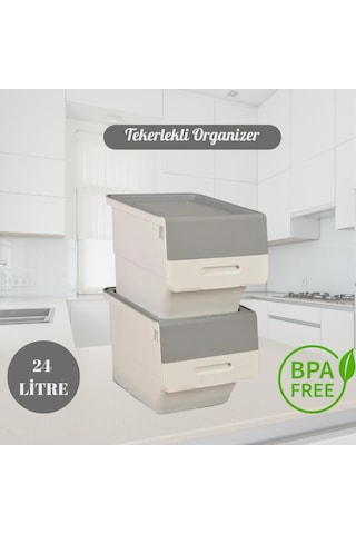 Motek Tekerlekli Patateslik Soğanlık Oyuncak Kutusu Patateslik Soğanlık Sepeti 2x12lt Beyaz+gri Diğer