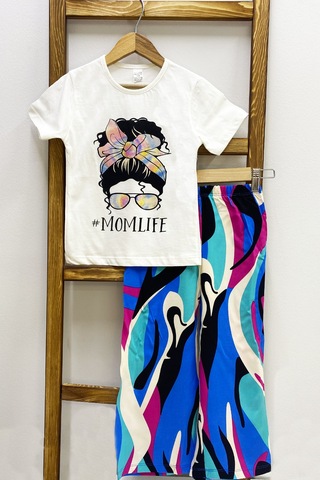 Kız Çocuk Yazlık İkili Takım Baskılı Renk Baloklu B2 Mavi