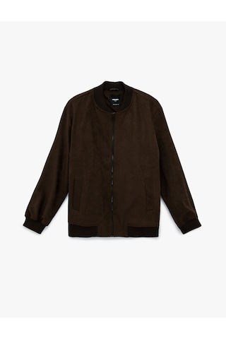 Koton Regular Fit Uzun Kollu Cepli Kolej Yaka Fermuarlı Suni Süet Bomber Ceket Kahverengi 6sam20001hk Kahverengi