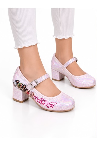 Nese Shoes Manifest Kız Çocuk Topuklu Ayakkabı Simli Yeni Sezon Abiye Ayakkabı Pembe