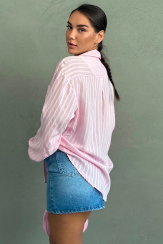Madmext Pembe Çizgi Desenli Rahat Kesim Kadın Gömlek Mg2741