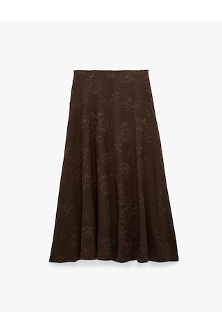 Koton Pileli Floral Dokulu Midi Kloş Midi Etek Kahverengi 7wak10081ek Kahve