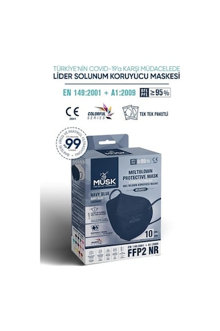 Musk Ffp2/N95 Maske Siyah Renk 50 Adet