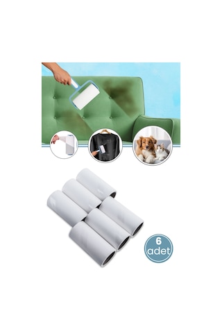 6'lı Tüy Toplayıcı Yedek Rulo Seti, Kedi Köpek Kıyafet Halı Rulo 60 Yaprak 10 Cm F407 Uyumlu