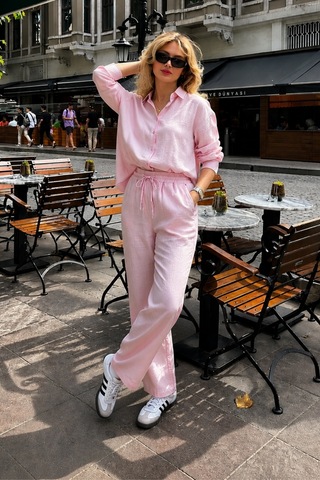 Seeh Pembe Uzun Kollu %100 Pamuk Müslim Gömlek Takım Sh365 Regular