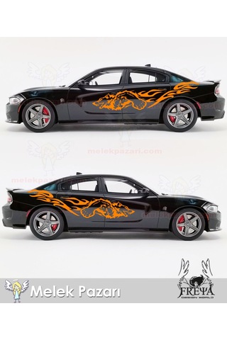 90x21cm-Kurt Alevli Yan Kapı Araba Sticker. Alevli Kurt Oto Arka