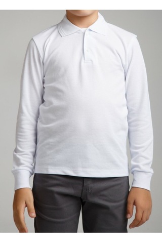 Nacar Store Kız & Erkek Çocuk Uzunkol Polo Yaka Okul T-shırt BEYAZ