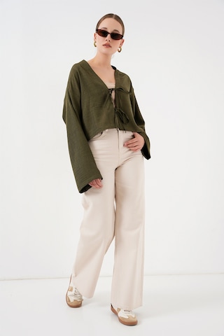Bigdart Önü Bağlamalı Keten Kimono 960 - Haki