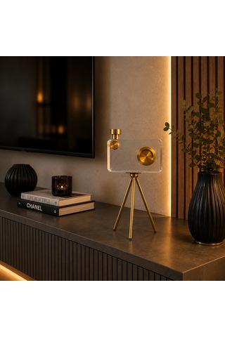 Modern Gold Detaylı Dekoratif Cam Kamera Dekoru 27 Cm 1