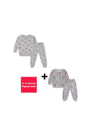 Beka Kids Kız Çocuk Pijama Takımı 2'li Set Kalp Ve Kız Çocuk Desenli Çocuk Pijama Takımı %100 Pamuklu Pembe