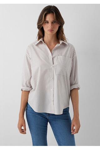 Mavi Bordo Çizgili Gömlek Loose Fit / Bol Rahat Kesim 1211201-87982 Ekru