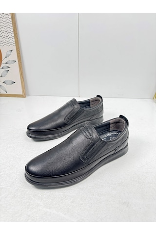 Günlük Siyah Erkek İçi Dışı Hakiki Deri Makosen Bağcıksız Kışlık Casual Ayakkabı 155 Siyah