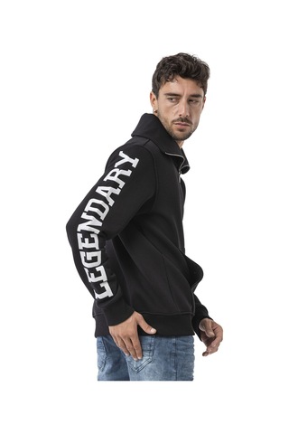 Cl605 Erkek Yarım Fermuarlı Sweatshirt "legendary" Kol Baskılı Ve Göğüs Logolu Kazak Siyah