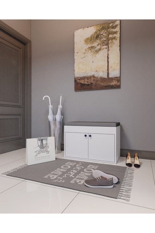 Rosepal Mobilya Side 2 Katlı Puf Oturaklı Ayakkabılık Antrasit - Beyaz