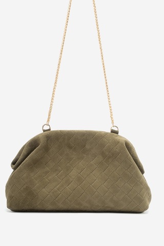Dericlub Althea Kadın Örgü Desenli Clutch El Çantası Gerçek Süet Deri Yeşil