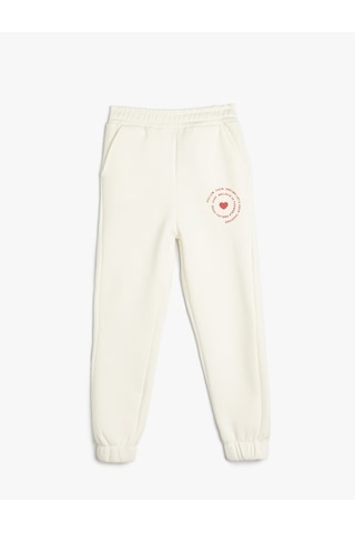 Koton Jogger Eşofman Altı Kalp Baskılı Beli Lastikli Cepli Ekru 5wkg40110ak Ekru