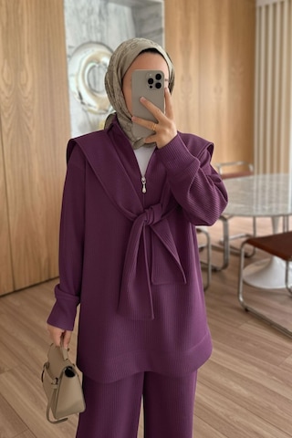 Kahijab Omuz Atkılı 3'lü Takım - Mürdüm Mürdüm