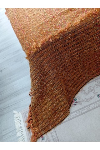 Tavşan Tüyü El Dokuma Çift Kişilik Yatak Örtüsü 280x260 -kremit Kiremit