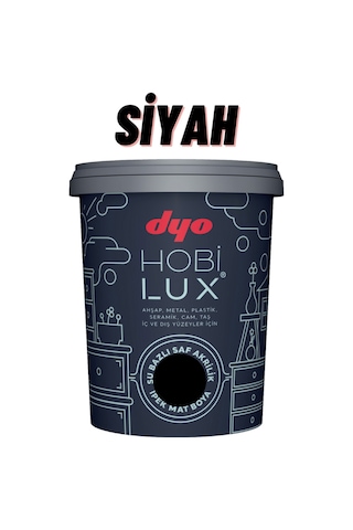 Hobilux Siyah Su Bazlı Saf Akrilik 0,4 Lt Hobi Boyası 0020 - Siyah Siyah