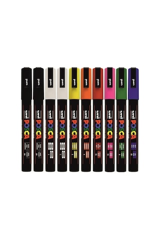 Uni Posca Pc-3m Marker Keçeli Kalem 10'lu Set, Karışık Renkler
