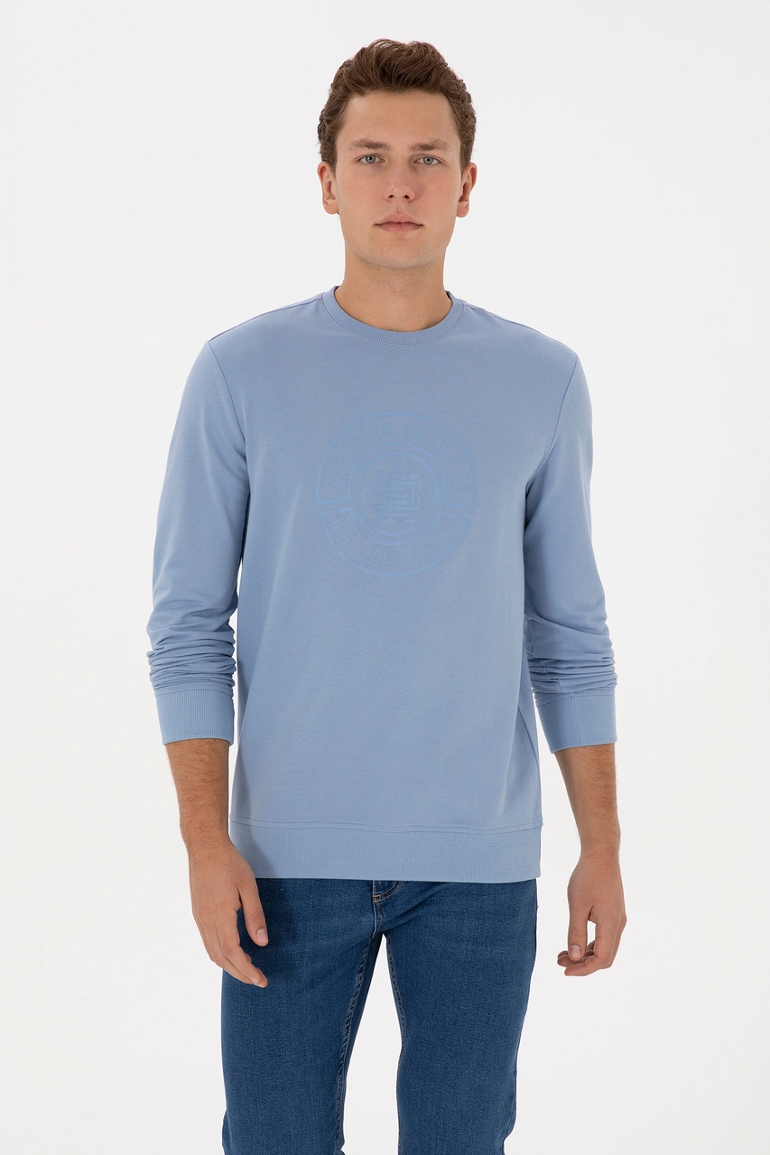 U.S. Polo Assn. Erkek Regular Fit Bisiklet Yaka Mavi İnce Sweatshirt 50324788-VR036