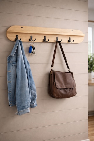 90 Cm 5 Kancalı Oval Kesim Ahsap Renk Duvara Monte Askılık Bal Meşe