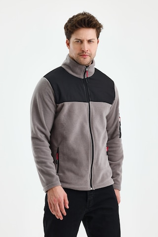 Monox Erkek Tam Fermuarlı Parçalı Spor Polar Ceket Gri